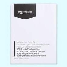 Amazon Basics Papel Multiusos Para Impresora Fotocopiadora 21.6 x 27.9cm 9.07kg 1 Resma 500 Hojas Brillo 92 Blanco - Blanco - Ver 1