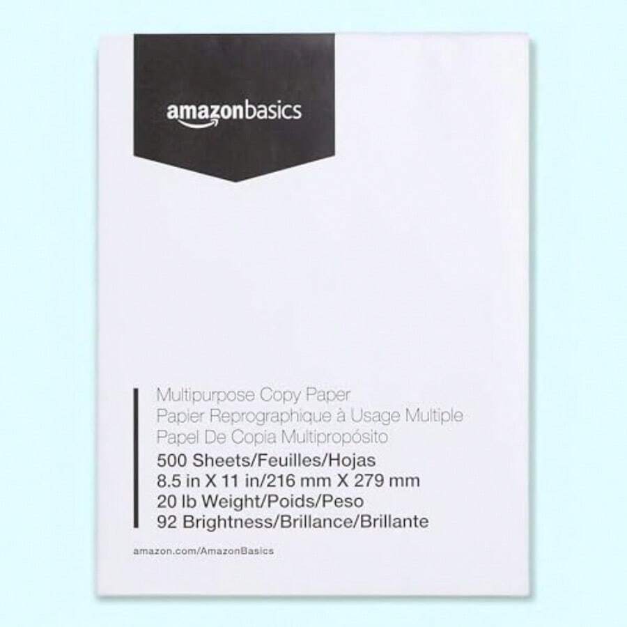 Amazon Basics Papel Multiusos Para Impresora Fotocopiadora 21.6 x 27.9cm 9.07kg 1 Resma 500 Hojas Brillo 92 Blanco - Blanco - Ver 1