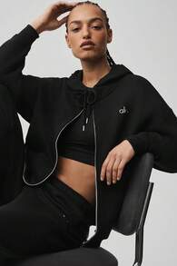 Alo Yoga Alo Accolade Full Zip Hoodie Unisex Style Designed For A Boxy Black U3041rg - màu đen - Xem 4