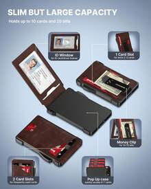 Typecase Tactical Wallet Men Card Holder: Up Card, Genuine Leather,, RFID Blocking, Slim, Minimalist,, Front Pocket - 9-13 Card Capacitiy, ID Window, Money Clip (Brown) - Navy - View 2