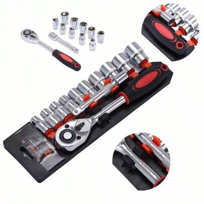 Conjunto Chave Catraca 1/4 Pol. | Kit Soquetes Hexagonais 12 Peças para Reparo e Manutenção