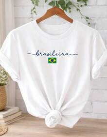 Women's Brazilian Cup T-Shirt 100% Cotton Minimalist Print Casual Comfortable Sizes S-XL - 白色 - 查看 1