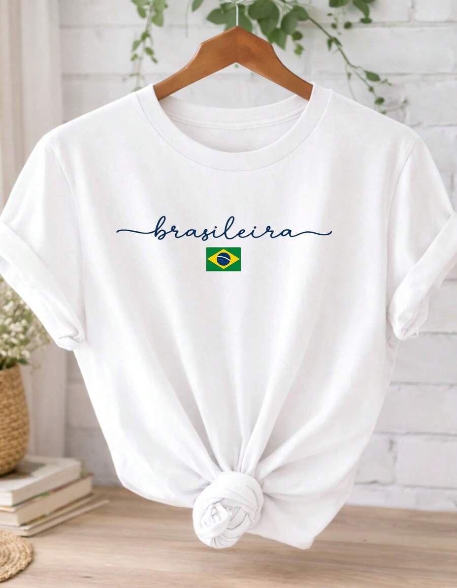 Women's Brazilian Cup T-Shirt 100% Cotton Minimalist Print Casual Comfortable Sizes S-XL - 白色 - 查看 1