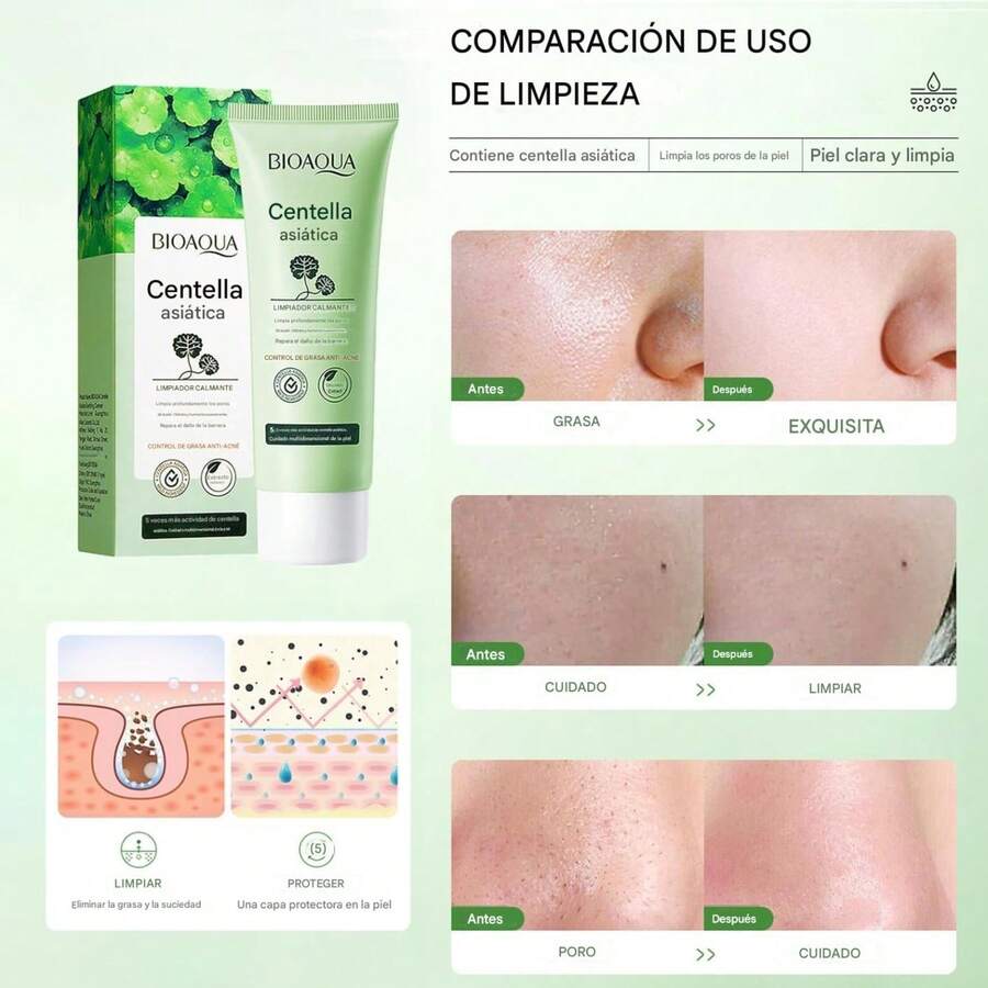 Limpiador facial calmante con centella asiática, control de la grasa, antiacné, limpieza profunda de poros, hidratante facial, - Limpieza profunda - Ver 1