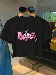 1pscY2K Short-Sleeve T-Shirt - Black Short Sleeves With Pink "Boyz" And Star Prints, Size B6, Essential For Summer Beachwear, Casual Outfits, And Layering () - Fashion T-Shirt Inspired By Pop Culture, Made Of Soft Cotton - trắng - Xem 7
