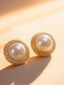 时尚大号夹式耳环一对，珍珠水晶耳环，适合无耳洞女性佩戴，礼品 - clip - 查看 11