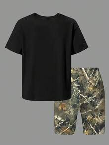 1 Piece Vintage Camo Set For Girls, Number Graphic Two Pieces, Spring & Summer Casual Outdoor Wear - Black - View 3