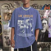 Oversized Graphic Tshirts For Men Acid Wash Los Angeles Vintage Tees Streetwear Baggy Cotton Shirts Casual Topssummer Outfits For Women - 藍色 - 查看 2