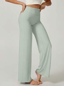 NcmRyu 1pc Women Solid Color Loose Fit High Waist Wide Leg Sports Pants - Green - View 8