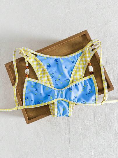 wohenmeili Bộ bikini họa tiết hoa nhí cho kỳ nghỉ biển