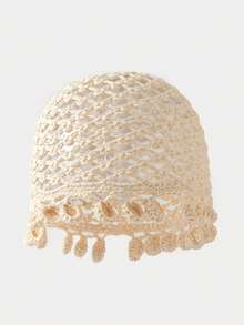 1 pieza Sombrero de mujer de diseño hueco ligero y de moda, hecho a mano a ganchillo, adecuado para primavera, verano, otoño, estilo bohemio para uso diario - A - Ver 2