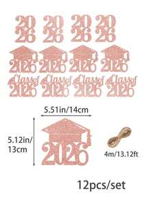 12pcs/Set Rose Gold Glitter "Class Of 2026" Graduation Party Vase Tags Decorations - Rose Gold - View 3