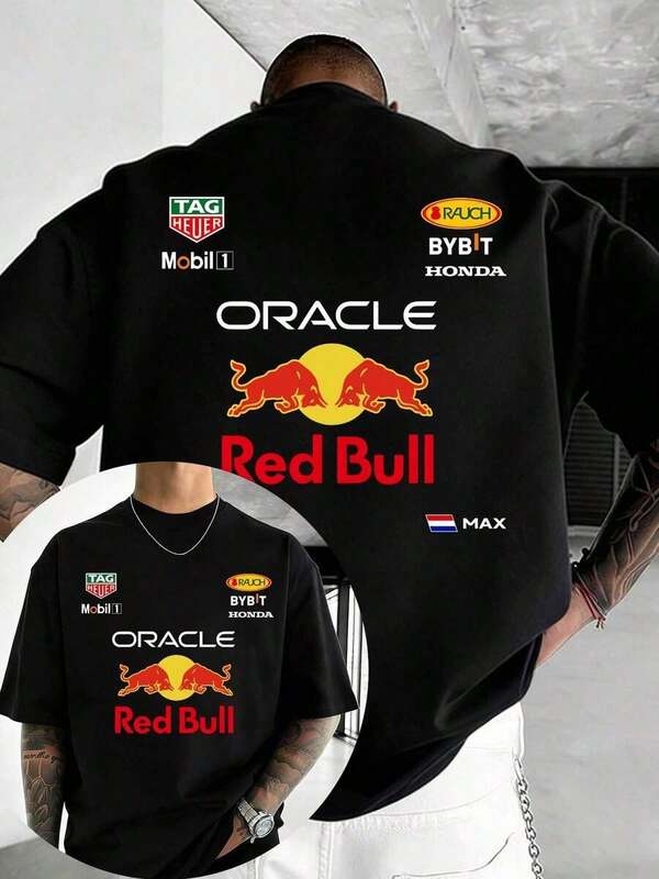 Summer Tops Oracle T-Shirt, F1 Team Racing Style Unisex T-Shirt, 220g High-Quality, Double-Sided Printed T-Shirt Made Of Pure Cotton, Fashionable Men's Clothing, Suitable For Street-Vintage Style And Outdoor Sports Leisure Occasions, Y2K Style Clothing,  F1 Team T-Shirt, Comfortable And Stylish, Ideal Choice For Racing Enthusiasts, Gift For Men, Cotton T-Shirt