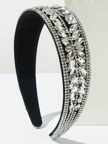 1pc Solid Color Retro Luxury Rhinestone Decorated Headband, Elegant Palace Style Headpiece For Women, High-End Banquet Party Accessory Suitable For Outdoor Hair Styling Travel Accessories - FG1618 - White - View 1