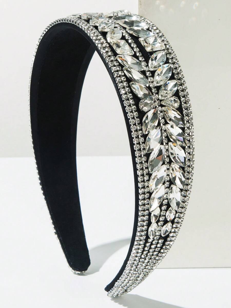 1pc Solid Color Retro Luxury Rhinestone Decorated Headband, Elegant Palace Style Headpiece For Women, High-End Banquet Party Accessory Suitable For Outdoor Hair Styling Travel Accessories - FG1618 - White - View 1