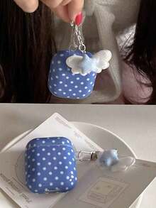 Minimalist Black And White Polka Dot Pattern Bluetooth Earphone Case For Apple AirPods 3, Soft Protective Case, Compatible With Apple AirPods 4/2 Wireless Bluetooth, Pro New Third/Second Generation, Niche Heart-Shaped Pendant Anti Drop Compatible With AirPods First Generation Birthday Gift Party - Màu xanh lam - Xem 4
