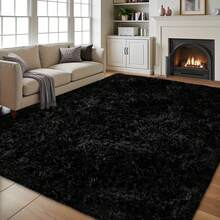 Rectangular Shaggy Rugs Living Room, Grey Large Rugs For Living Room, Soft And Fluffy Area Rugs For Bedroom, Durable And Easy To Clean Modern Home Decor, Atmosphere High End Decorative Carpet. - Black - View 6