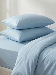 2 pièces Taies d'oreiller super douces de couleur unie, légères comme un nuage, avec fermeture enveloppe, certifiées Oeko-Tex - Bleu azur - Voir 5