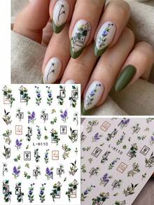 4 buc/set autocolante pentru unghii inspirate din nuanțe reci - decorațiuni florale albastre și violet - pentru primăvară/vară, nunți, festivaluri de artă, decorațiuni elegante pentru unghii franțuzești DIY - Multicolor - Vizualizare 7