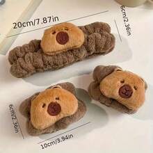 Bộ 3 món đồ chơi nhồi bông hình chuột lang nước dễ thương: băng đô cài tóc, vòng đeo tay, đồ dùng phòng tắm và trang điểm. - màu nâu - Xem 5