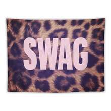 Leopard Print Pink SWAG Slogan Wall Tapestry, Y2K Street Style Wall Hanging For Bedroom Dorm, Perfect Gift For Teens & Streetwear Lovers - White 1pc - View 1
