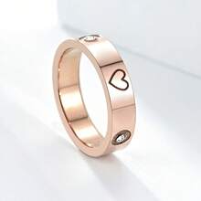 Znice 1 Piece Women's Simple Heart-Shaped Zirconia-Studded Stainless Steel Ring, Waterproof And Non-Fading, Suitable Daily Wear, Parties, Gatherings, And As A Family And Friends, And Mother's Day - 玫瑰金 - 查看 6