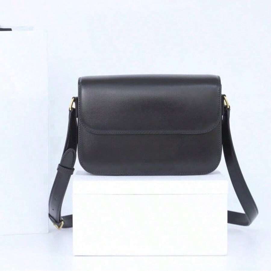 Black Minimalist Crossbody Bag For Women - Compact Leather-Like Shoulder Purse With Adjustable Strap, S (18.5*14*6cm) / L (22.5*16.5*7.5cm) | Daily Commute & Casual Style Handbag - Negro - Ver 1