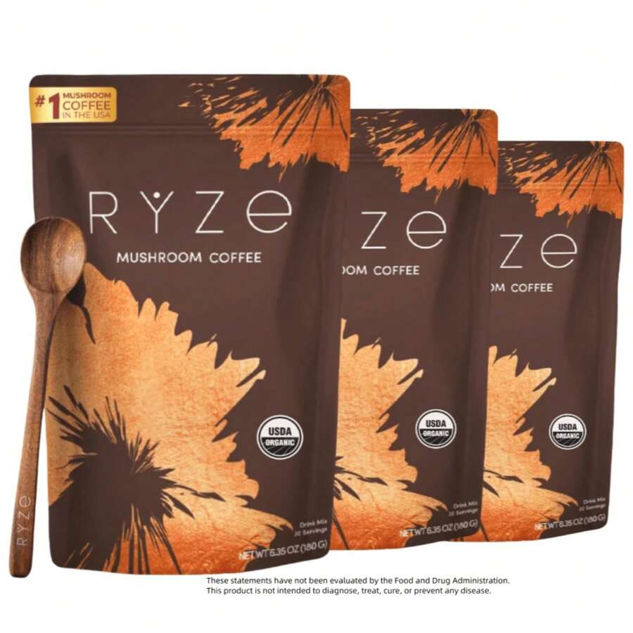 [Envío gratis] Café de Setas - Café instantáneo orgánico USDA con 6 hongos adaptagénicos y aceite MCT - Cordyceps, Cabeza de León, Cola de Pavo - Apoya la energía, el enfoque, la digestión y el sistema inmunológico - Cultivado en EE. UU. - 30 porciones - 3 bolsas - Ver 1