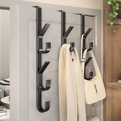 Bộ 1/3 móc treo cửa bằng thép carbon - Giá treo đồ đa năng bằng kim loại chịu lực cao | Móc treo đồ thiết kế dọc tiết kiệm không gian | Giá treo khăn tắm gắn cửa phòng tắm, màu titan, móc treo áo khoác gắn cửa, không cần khoan, móc treo cửa, thích hợp cho phòng ngủ, phụ kiện phòng tắm.