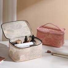 优雅蕾丝化妆包，拉链封口，大容量旅行化妆包，男女通用防水洗漱包，奢华便携收纳包 - 彩色 - 查看 4