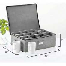 Contenedor de almacenamiento para tazas - 16" x 13" x 6"H - Capacidad para 12 tazas de café - Tazas de té - Jarros - Carcasa rígida y apilable - Incluye tarjeta de inserción para etiquetado y,44493842 - Multicolor - Ver 5