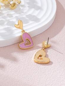 1 Pair Minimalist Chic Sweet Pink Heart Dangle Earrings (For Women) - Pink - View 3