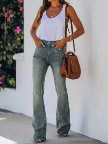ARWY Faded American Slim Fit Fashionable Versatile Bootcut Jeans For Women, Elegant Bohemian Everyday, Night Out, Holiday, Halloween, Easter, All Seasons Casual Spring - Nostalgic Blue - View 6