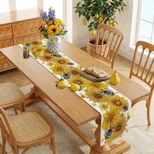 1pc Beige Sunflower Pattern Tablecloth, Suitable For Spring/Summer Floral Kitchen & Dining Table Decor, Home Party Decoration - Orange - View 4