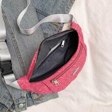 Niche Design Bamboo Leaf Laser Fanny Pack, Waterproof Waist Bag, Street Chest Bag - Hot Pink - View 4