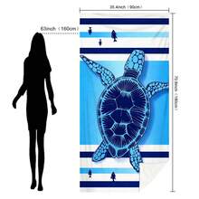 1件海洋生物海龟系列超细纤维沙滩巾/毯，印花图案，多种尺寸可选，轻便，适合游泳、露营、运动、海滩或健身房使用。 - 藍海龜 - 查看 11