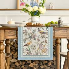 1 față de masă cu motive florale și păsări albastre, decor de masă pentru bucătărie și sufragerie cu motive florale de primăvară, decorațiuni pentru petreceri acasă - Multicolor - Vizualizare 4
