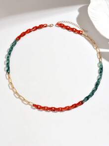 1 Set Sexy Fashionable European & American Middle Eastern Bohemian Green Chain Clasp, Orange-Red Chain Clasp, Gold Chain Clasp, Double-Layer Necklace, Women Jewelry, Can Be Purchased Individually Or As A Set, Minimalist Luxury Suitable For Any Outfit, Suitable For Women's Daily Wear, Valentine's Day, Thanksgiving, Gifts For Friends And Family - Multicolor - View 9
