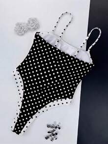 Women's Color Block Square Neck One-Piece Swimsuit. Slim Fit Accentuates Body Curves, Creates Fashionable Beach Look. Vacation Summer - Black and White - View 4