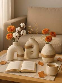 1pc/3pcs Set Textured Vase Set, Minimalist Arched Decor Design, Cream White Decorative Vase, Suitable For Home Decor, Living Room, Bedroom, Coffee Table Accents - Multiple Styles - View 3