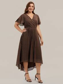 EVERPRETTY Vintage Chiffon Ruffle Asymmetric/Asymmetrical Bridesmaid Dress, Suitable For Wedding, Party, Graduation, Anniversary, Birthday, Cocktail, Date, Holiday, Formal Dinner, Wedding Guest, Homecoming, Travel, All Seasons - Brown - View 7