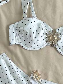 3pcs Solid Color Tankini Swimwear Set, Wide Strap Design With Underwire For Comfortable Support, Fashionable Beach Style, Perfect For Summer Beach And Pool Party Vacation - Black and White - View 6