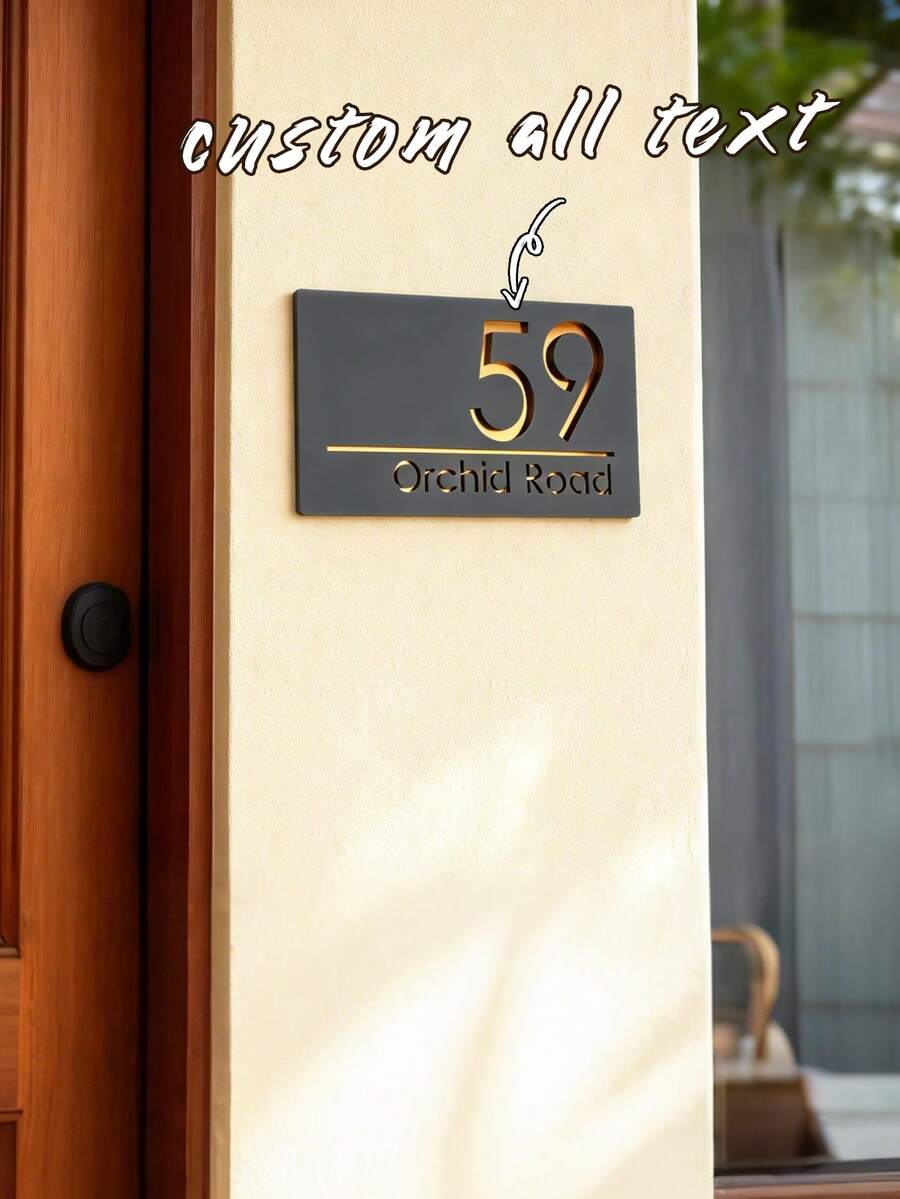 A4 Size Luxury British House Wall Decor Plaque | Contemporary Style House Number Sign | Matte White And Copper Mirror Finish - Multicolor - View 1