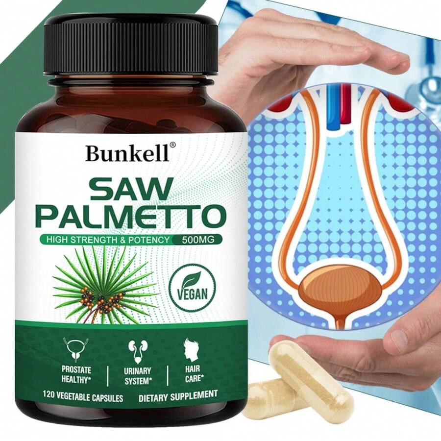 Bunkell Saw Palmetto Supplements 500mg Per Serving - High Potency Formula, Prostate & Kidney Support - 120 Capsules - 1 Bottle - View 1