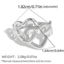 Frminee 3件套/1件镂空爱心金银混色不锈钢戒指套装，个性戒指饰品，适合日常佩戴，节日礼物 - 銀色 - 查看 6