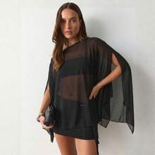 Women's Tulle Blouse With Spandex Top - Fashionable And Elegant - màu đen - Xem 2