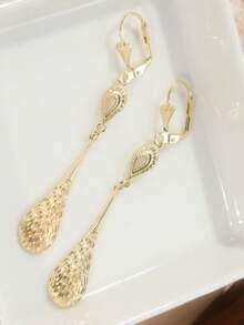 1 Đôi bông tai vàng dài thủ công sang trọng cổ điển, trang sức thanh lịch dành cho nữ, thiết kế hình lá, phụ kiện bông tai phong cách Bohemian sáng tạo, món quà hoàn hảo cho dịp lễ. - Vàng - Xem 8