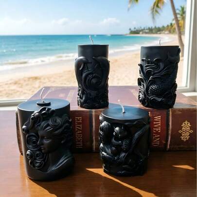 1pc Black Fish Tail, Dolphin, Squirrel Silhouette Pillar Shaped Scented Candle, Home Decor Ornament, Candle Only (No Shell)