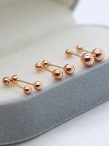 GAGAFEEL 1 par de pendientes de plata de ley 925 vintage minimalistas con cuentas pequeñas en color oro rosa, adecuados para uso diario de hombres y mujeres, un regalo de joyería de moda - Oro rosa - Ver 6