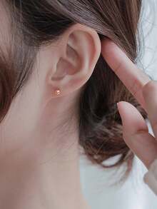 GAGAFEEL 1 par de pendientes de plata de ley 925 vintage minimalistas con cuentas pequeñas en color oro rosa, adecuados para uso diario de hombres y mujeres, un regalo de joyería de moda - Oro rosa - Ver 9